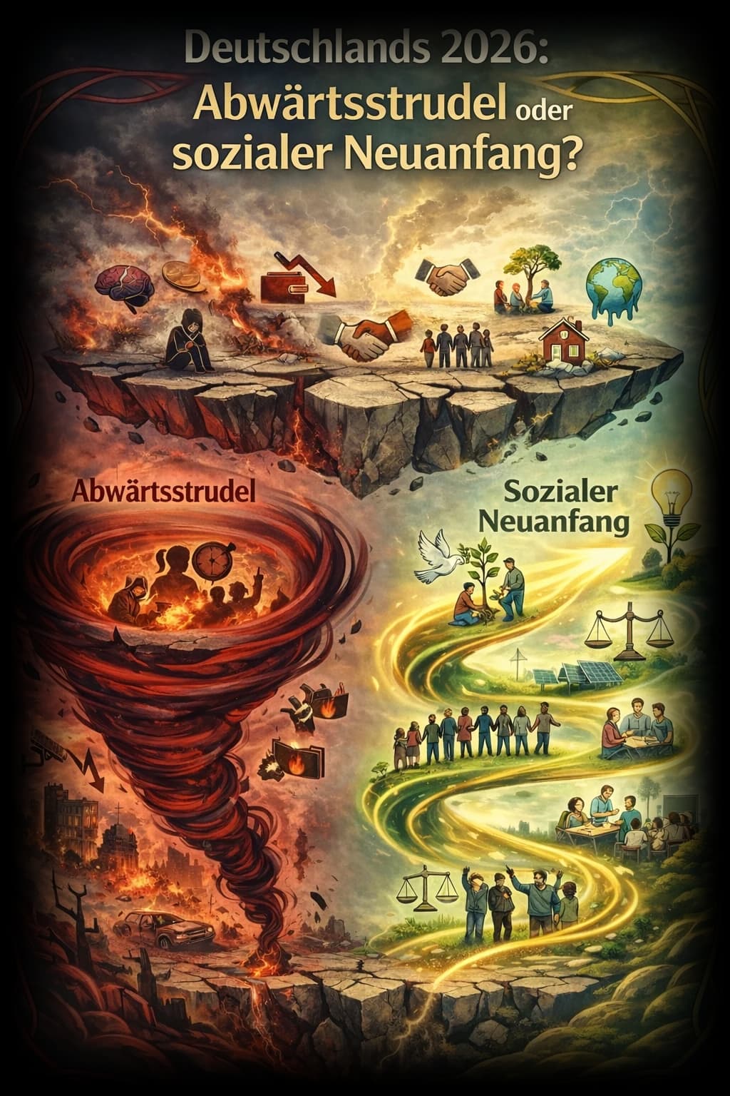 Abwärtsstrudel oder sozialer Neuanfang — zwei Wege im Bildungssystem visualisiert