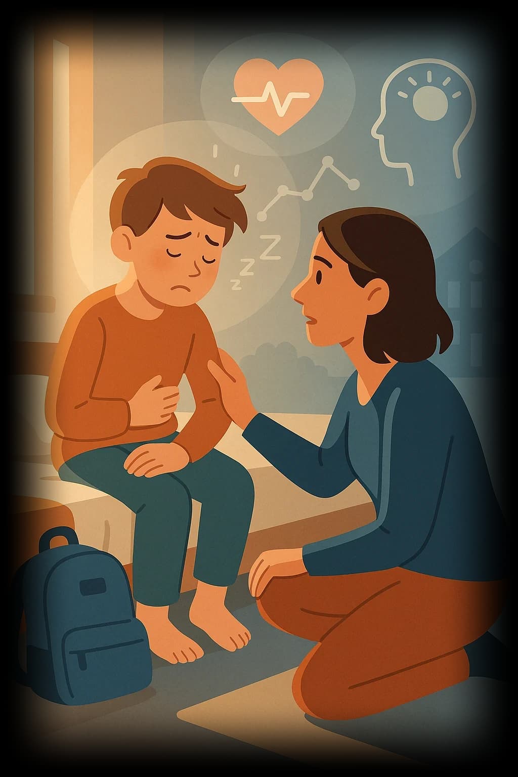 Besorgte Mutter mit ihrem Kind als Symbol für Familien unter Druck